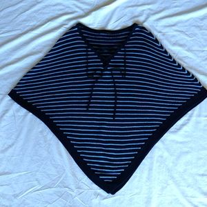 Navy blue stripe poncho